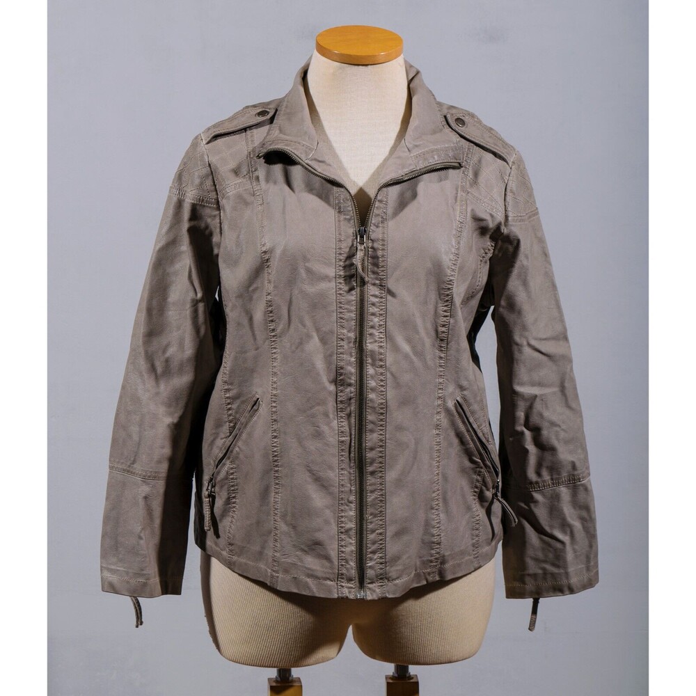 Sebby Collection Taupe Faux Leather Vegan Moto Racer Lined Jacket Plus Sz 1X